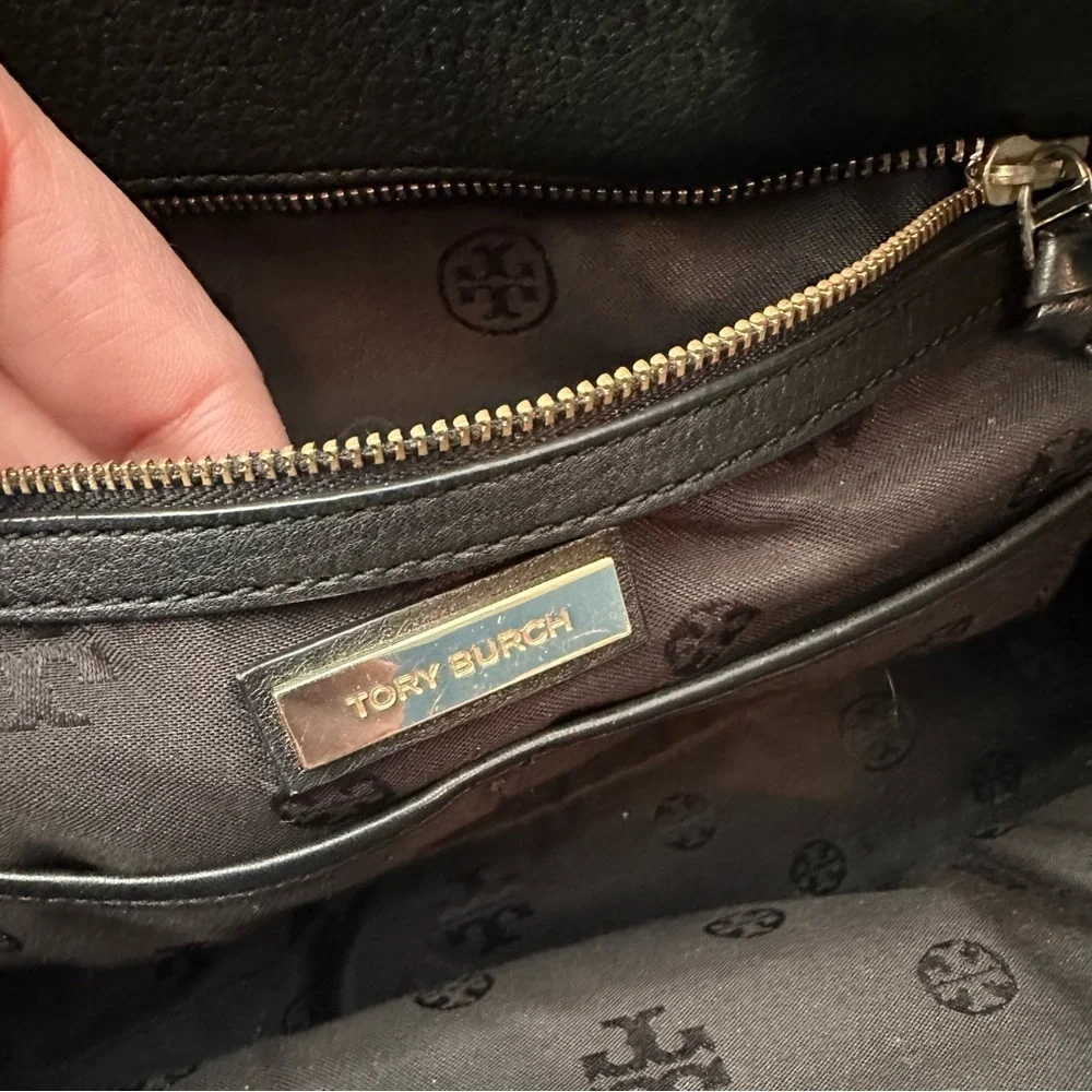 Tory Burch Britten Satchel Black Pebbled Leather Handbag Bag
